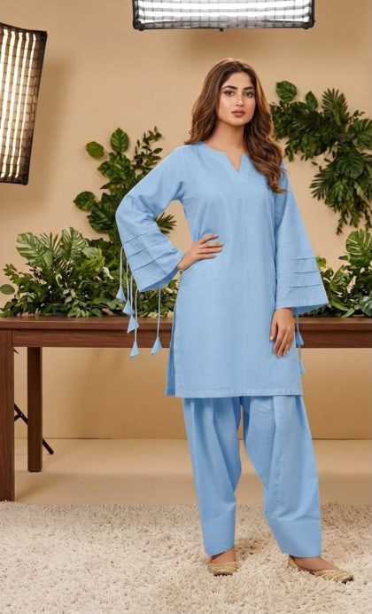 Sky Blue Lawn Co-Ord Set with Shalwar ICS-1182