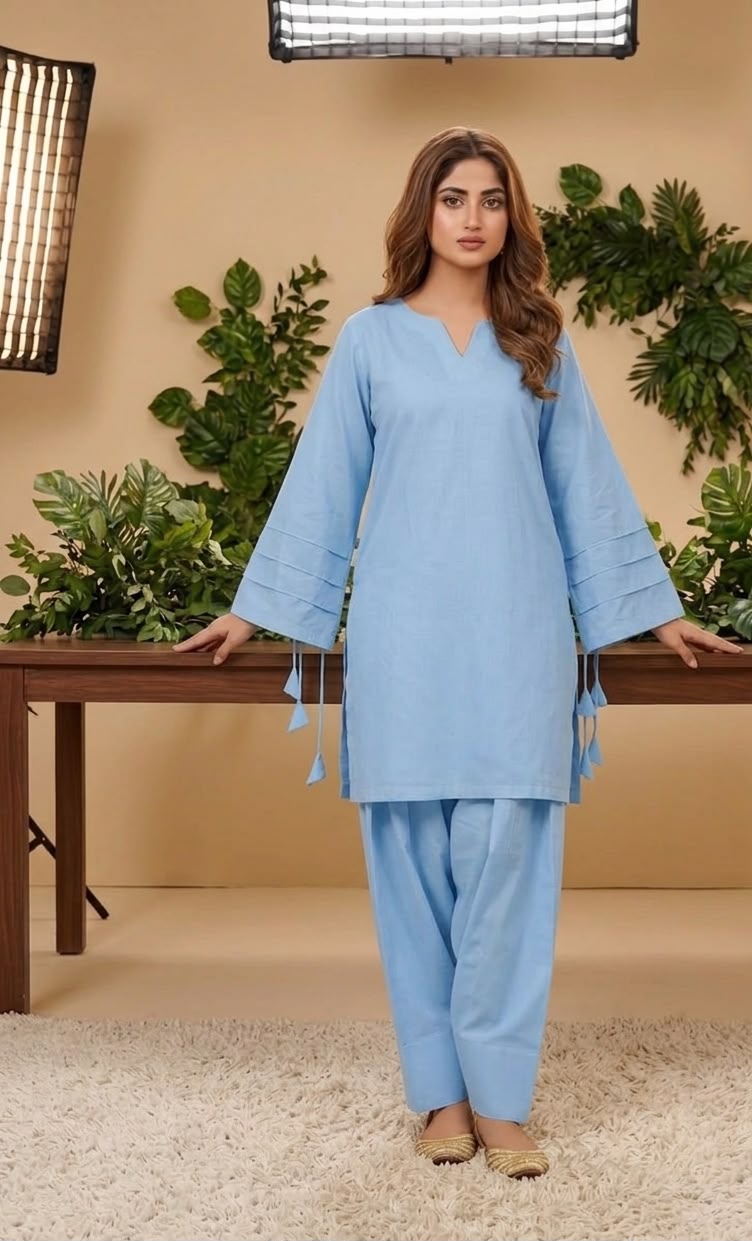 Sky Blue Lawn Co-Ord Set with Shalwar ICS-1182 - Image 2