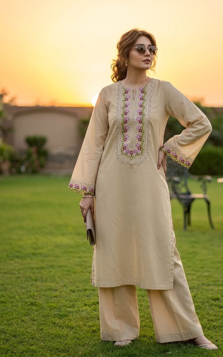 Lawn Co-Ord Set – Elegant Embroidered 2-Piece ICS-1186