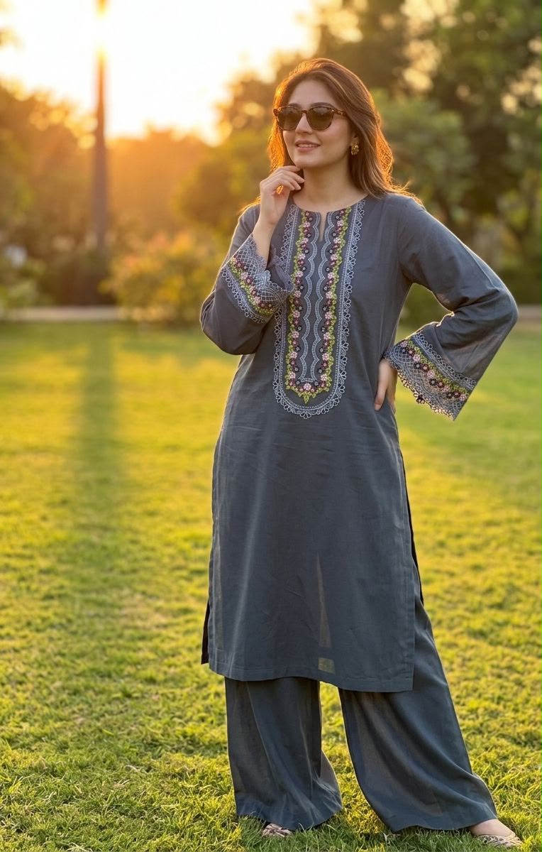 Lawn Co-Ord Set – Elegant Embroidered 2-Piece ICS-1188