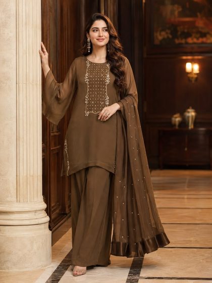 Hand-Embroidered Chiffon 3-Piece Suit SHZ-102