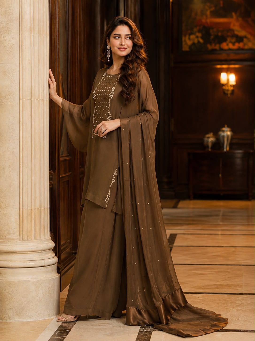 Hand-Embroidered Chiffon 3-Piece Suit SHZ-102 - Image 2