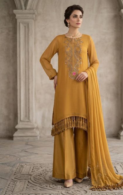 Mustard Elegance – 3 Piece Chiffon Suit SHZ-109