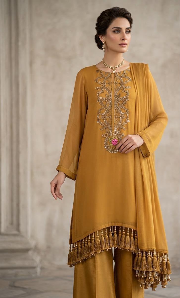 Mustard Elegance – 3 Piece Chiffon Suit SHZ-109 - Image 3