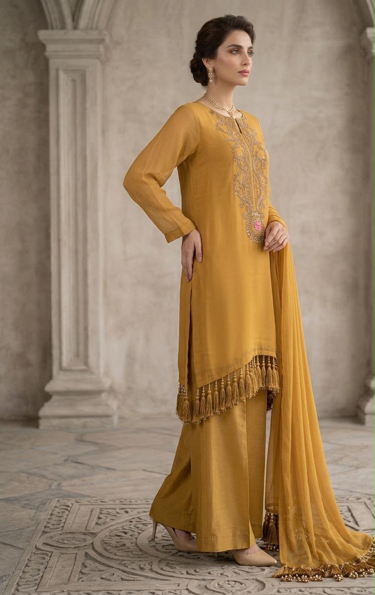 Mustard Elegance – 3 Piece Chiffon Suit SHZ-109 - Image 2