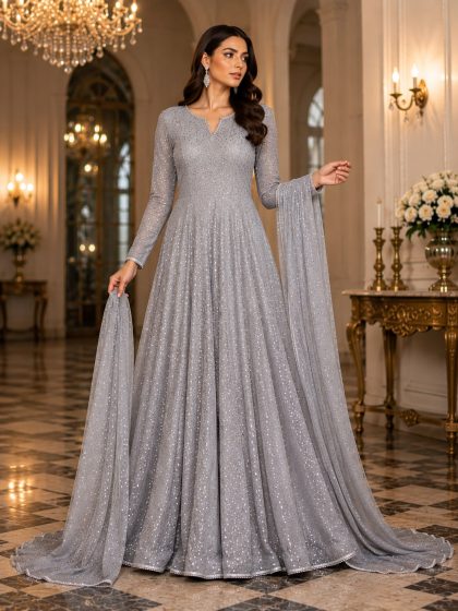 Chiffon Silk Stone-Embellished Maxi SHZ-113