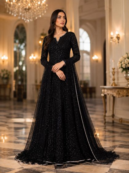 Chiffon Silk Stone-Embellished Maxi SHZ-110