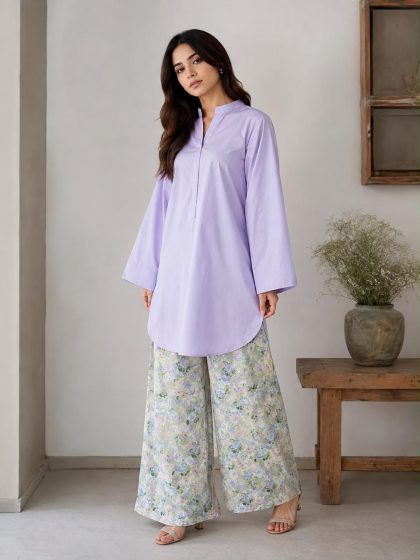 Solid Cotton Shirt with Printed Cotton Plazzo GHZ-520