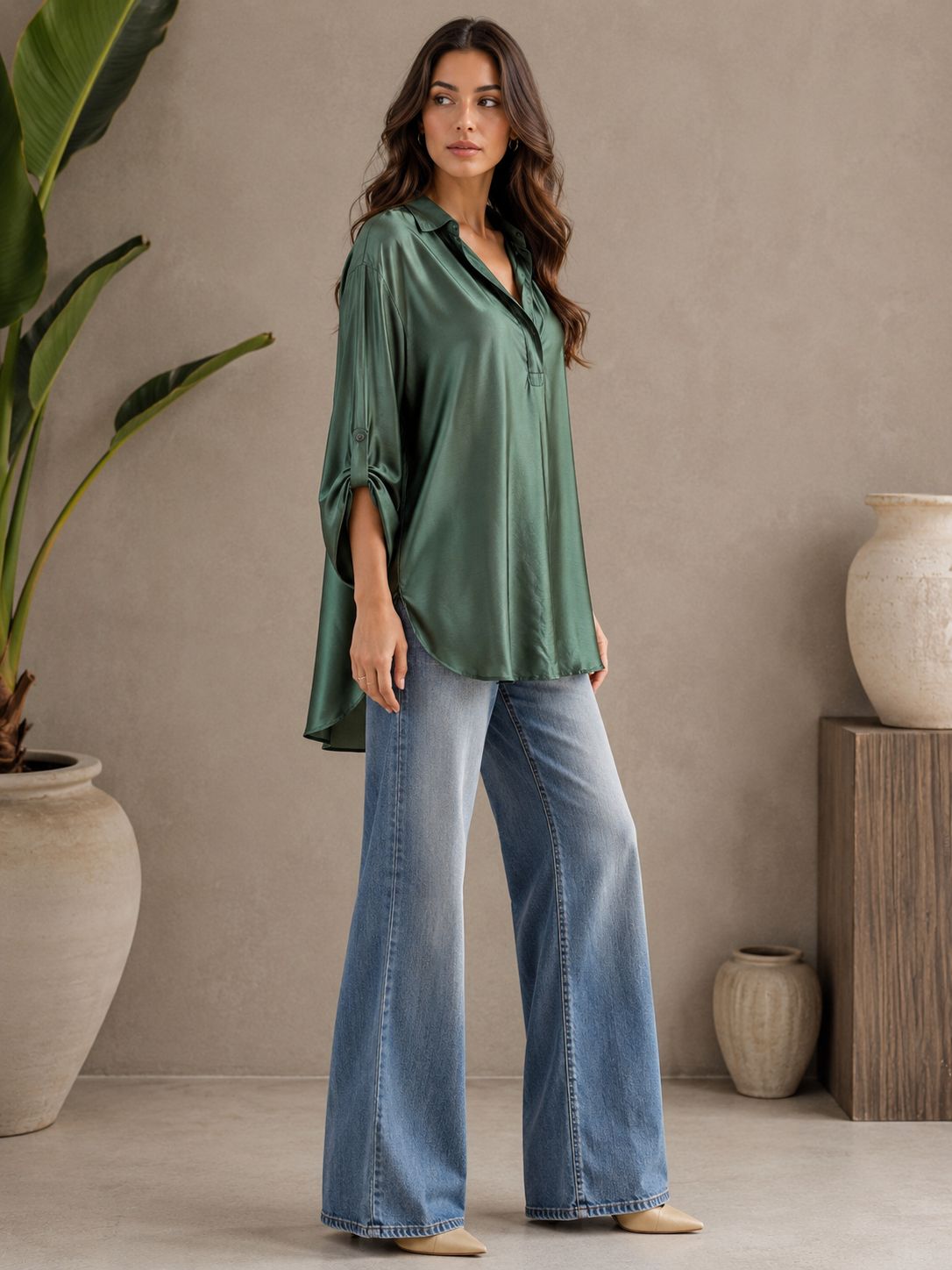 Crinkle Silk Loose-Fit Shirt GHZ-528 - Image 2