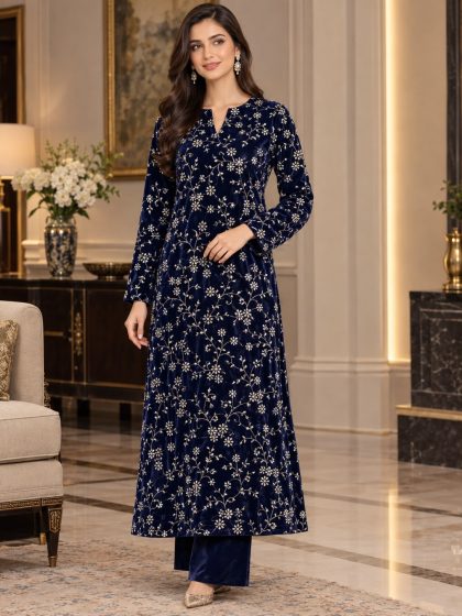 Embroidered Velvet Dress SHZ-117