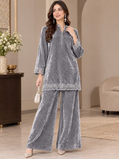 Greyish Velvet Coord Set SHZ-118