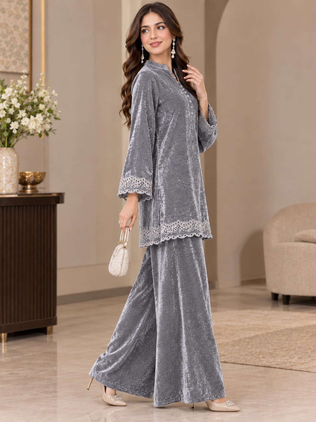 Greyish Velvet Coord Set SHZ-118 - Image 2