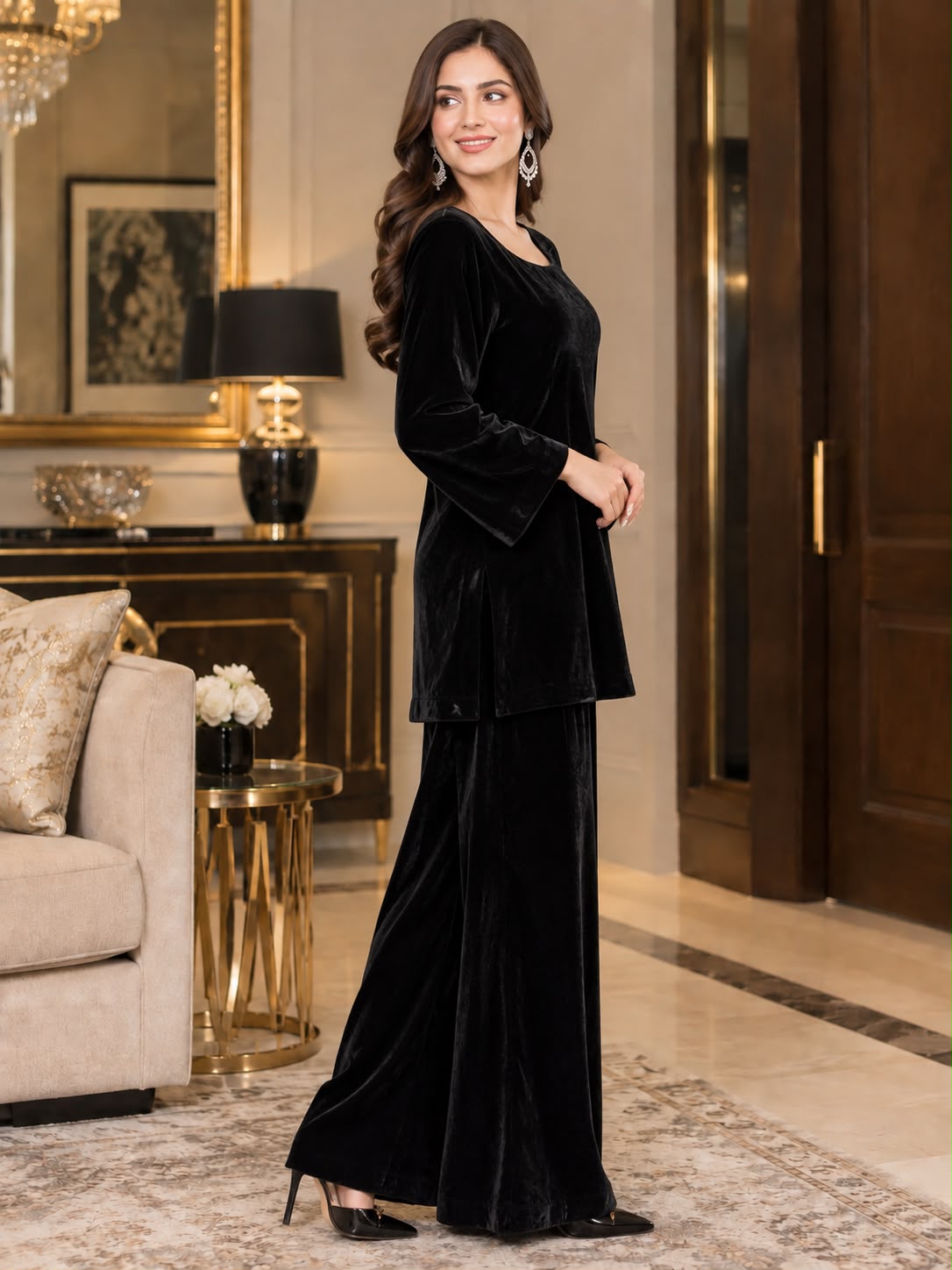 Black Micro Velvet Coord Set GHZ-536 - Image 2