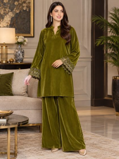 Olive Green Velvet Coord Set GHZ-540