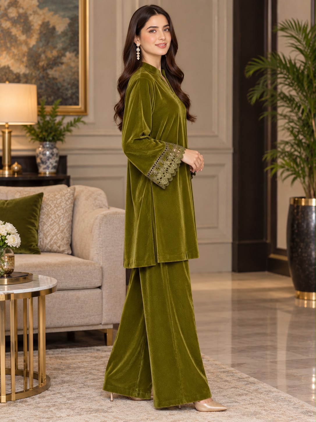 Olive Green Velvet Coord Set GHZ-540 - Image 2