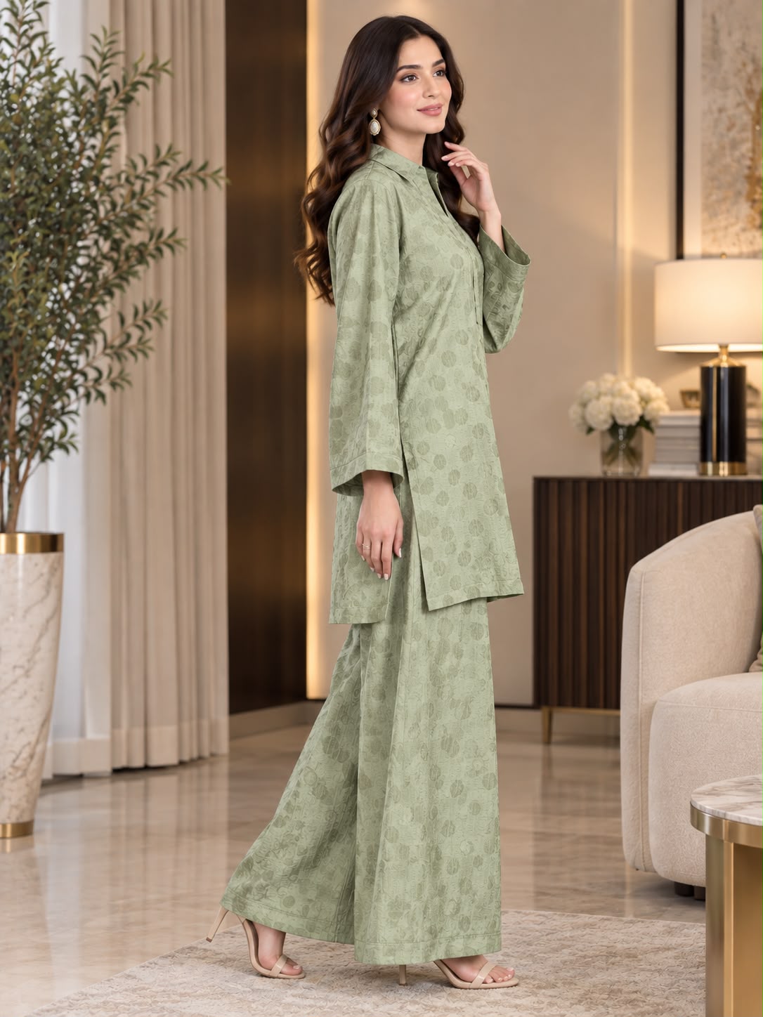 Olive Green Velvet Coord Set GHZ-540 - Image 2